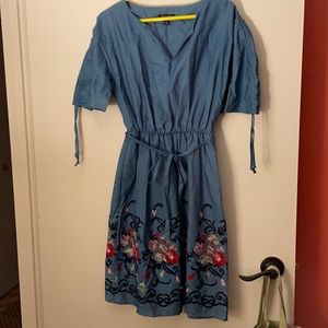 Flowered Hemmed Jean Dress